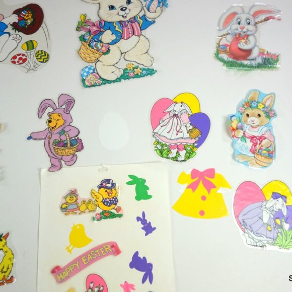 Vintage Easter Theme Window Clings Bunnies Decorations Reusable Lot 25+ - Picture 5 of 9